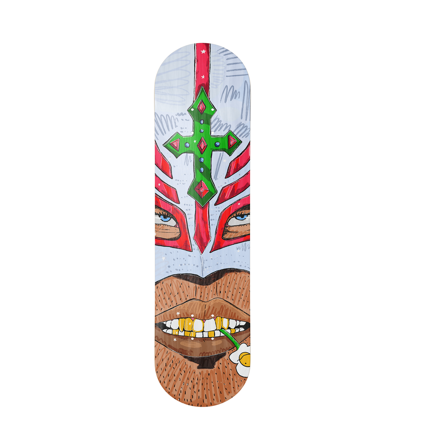 WHITE REY MASK SKATE DECK